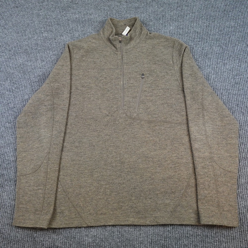 Ibex Sweater Mens Large Brown Merino Wool 1/4 Zip Mock Neck Knit Pullover USA